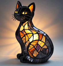 Lampada da Tavolo in Stile Vetrata "Artisan Kitty" – Scultura Luminosa a Forma di Gatto — vista 2